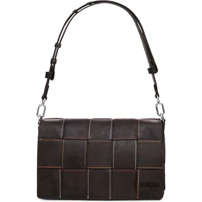 Desigual Woven Faux Leather Crossbody Bag In Dark Brown
