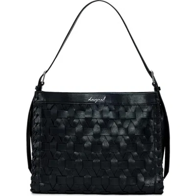 Desigual Woven Faux Leather Shoulder Bag In Black