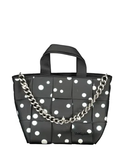 Desigual Woven Polka-dot Tote Bag In Black