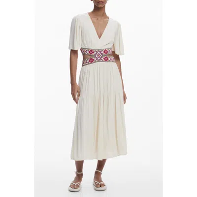 Desigual Wraparound Cutout Maxi Dress In Off White