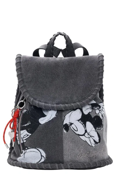 Desigual X Disney Mickey Mouse Medium Denim Backpack In Gray
