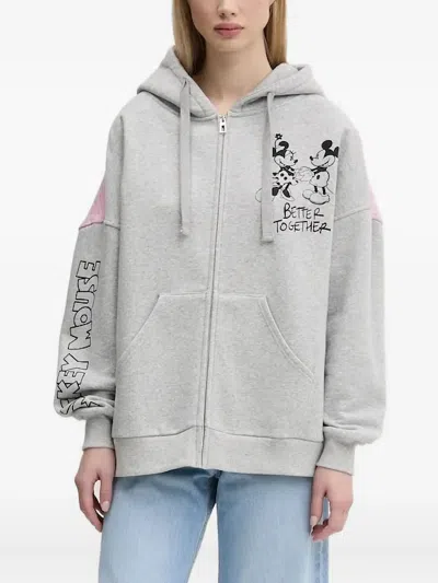 Desigual X Disney Mickey Mouse-print Zip-up Hoodie In Gray