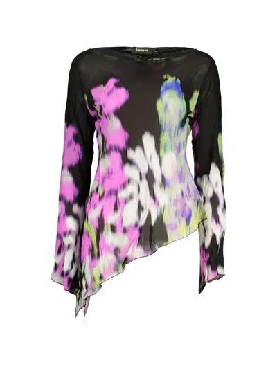 Desigual X M. C. Lacroix Floral-print Asymmetric Blouse In Black