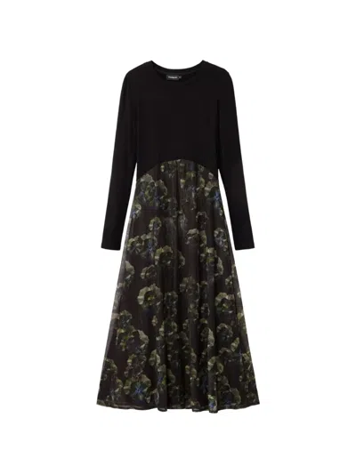 Desigual X M. Christian Lacroix Geripptes Midikleid Mit Blumen-print In Black