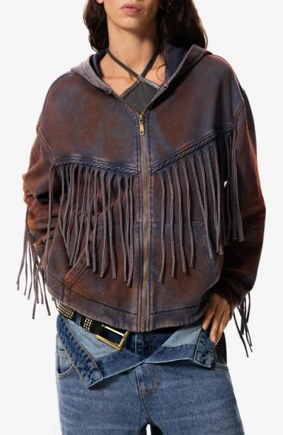Desigual Kids'  X Masha Popova Hooded Denim Jacket In Brown