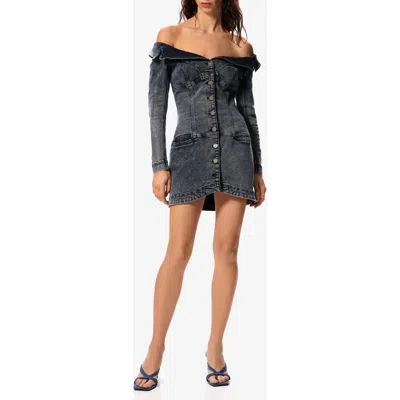 Desigual X Masha Popova Long Sleeve Off The Shoulder Denim Minidress In Blue