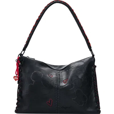 Desigual X Mickey Mouse Small Faux Leather Shoulder Bag In Black