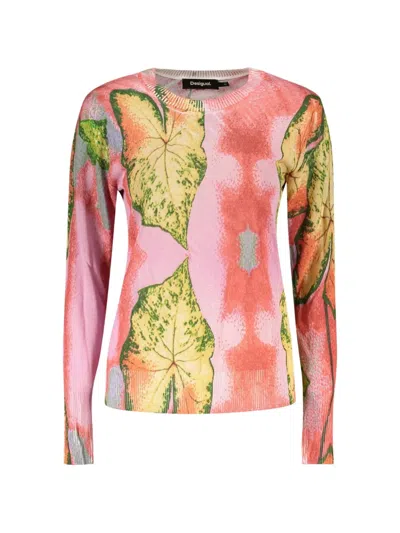 Desigual X Mr. Christian Lacroix Leaf-print Fine-knit Sweater In Pink
