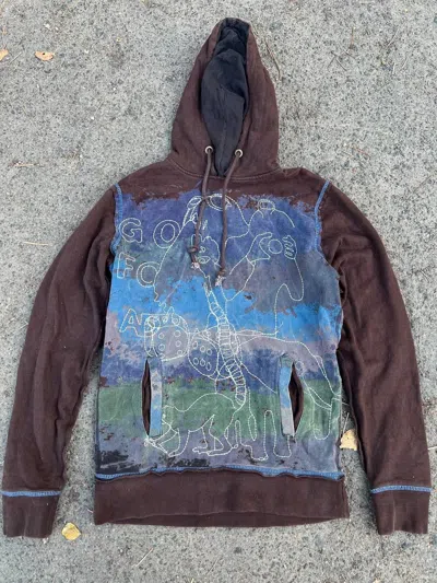 Pre-owned Desigual X Vintage Y2k Desigual Avant Garde Embroidered Animal Hoodie In Brown