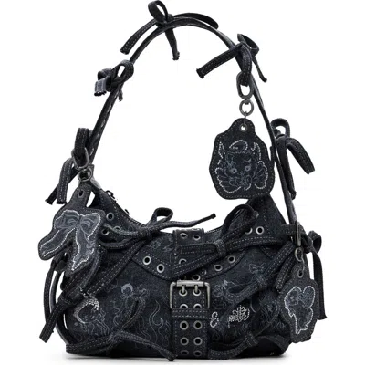 Desigual Y2k María Escoté Denim Shoulder Bag In Black
