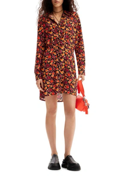 Desigual Short Floral Shirt Dress In Red