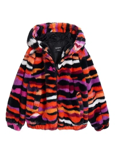 Desigual Kids' Zebra-pattern Hooded Jacket In Red