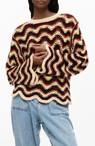 Desigual Zigzag Crochet Sweater In Multi