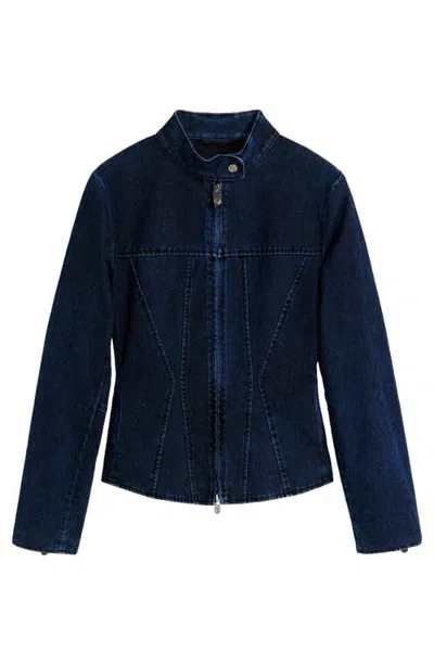 Desigual Zip Front Denim Jacket In Blue