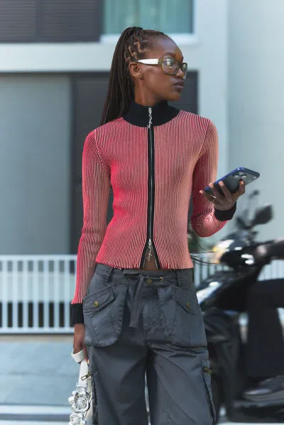 Desigual Zip Sweater In Iridescent Knit In Pink