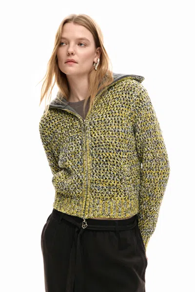 Desigual Zipped Knit Jacket In Black