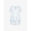 Desmond And Dempsey And Dempsey Womens Blue Idyllic Short-sleeve Cotton Pyjama Set