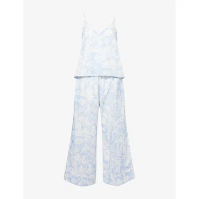 Desmond And Dempsey And Dempsey Womens Blue Rayas Tiger-print Cotton Pyjamas