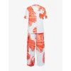 Desmond And Dempsey And Dempsey Womens Blue/red Grand Hibiscus Printed Straight-leg Linen Pyjama Set