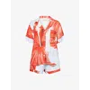 Desmond And Dempsey And Dempsey Womens Blue/red Illustrated-print Short-sleeve Cotton Pyjama Set