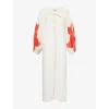 Desmond And Dempsey And Dempsey Womens Dorothea Relaxed-fit Linen Kaftan Cream/red L/xl