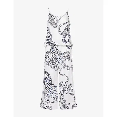 Desmond And Dempsey Womens  Jaguar-print Cami & Wide-leg Cotton Pyjama Set In White