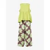 Desmond And Dempsey And Dempsey Womens Lime & Cocoa/lime Pleated Cotton Cami And Trouser Pyjama Set Xs