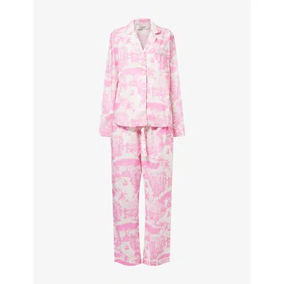 Desmond And Dempsey And Dempsey Womens Loxodonta Pink Printed Long-sleeve Cotton Pyjama Set Xl In Multi