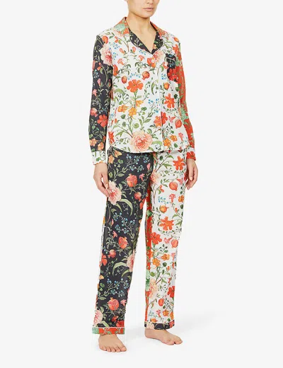 Desmond And Dempsey Persephone Floral-print Organic Cotton Pyjama Set In Patchwork