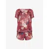 Desmond And Dempsey And Dempsey Womens Red Idyllic Floral Cotton Pyjama Set In Red