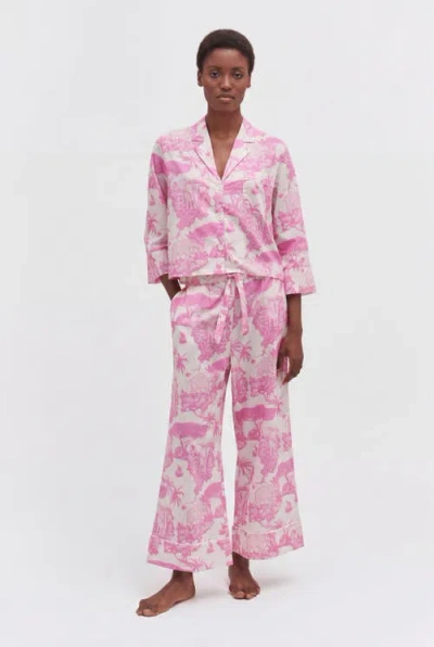 Desmond & Dempsey Boxy Shirt & Wide Leg Set In Pink
