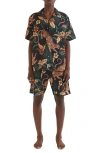 Desmond & Dempsey Cuban Print Cotton Short Pajamas In Green