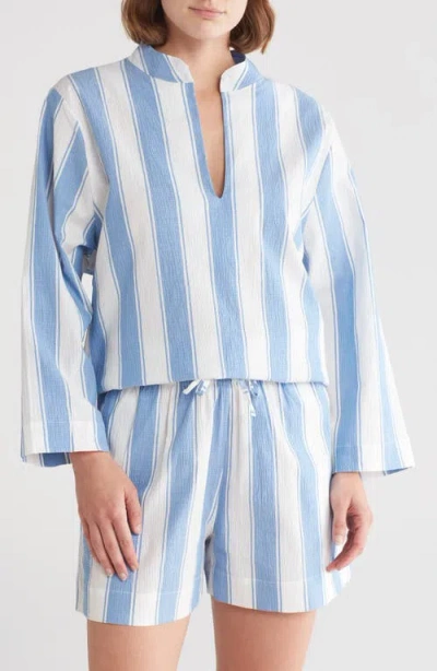 Desmond & Dempsey Feluka Stripe Stretch Cotton Short Pajamas In Blue