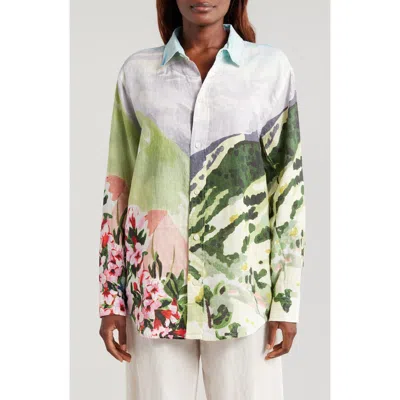 Desmond & Dempsey Landscape Linen Pajama Button-up Shirt In Multi