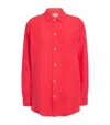 Desmond & Dempsey Linen Pyjama Shirt In Red