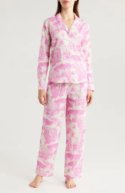 Desmond & Dempsey Long Sleeve Cotton Pajamas In Pink
