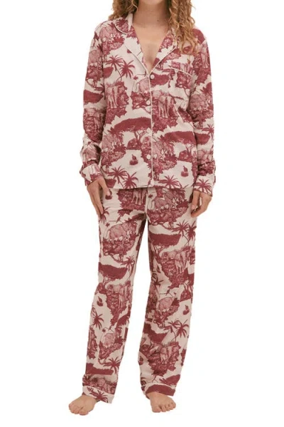 Desmond & Dempsey Long Sleeve Cotton Pajamas In Brown
