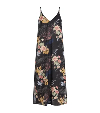 Desmond & Dempsey Organic Cotton Love Print V-neck Nightie In Black