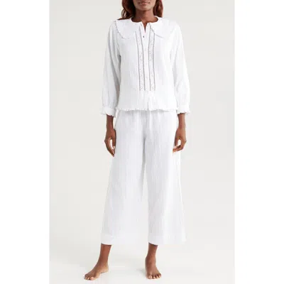 Desmond & Dempsey Peter Pan Collar Cotton Gauze Pajamas In White