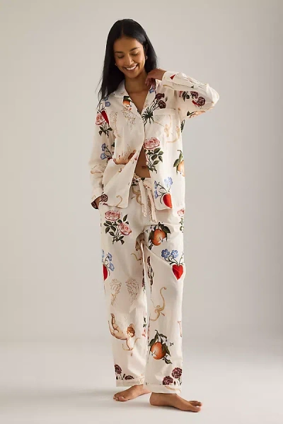 Desmond & Dempsey Primavera Long Pyjama Set In White