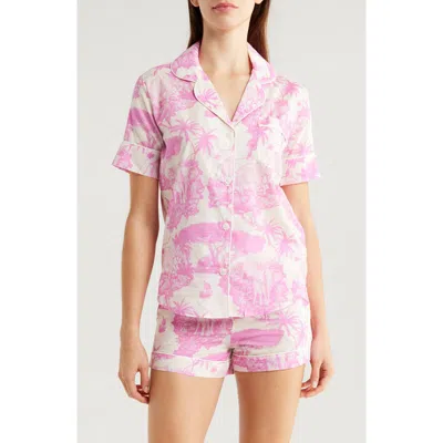 Desmond & Dempsey Print Cotton Short Pajamas In Pink