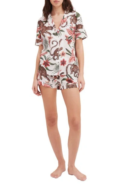Desmond & Dempsey Print Cotton Short Pajamas In Brown
