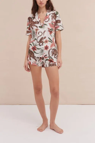 Desmond & Dempsey Short Sleeve Pajama Set In White