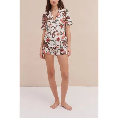 Desmond & Dempsey Short Sleeve Pajama Set In White