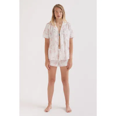 Desmond & Dempsey Short Sleeve Pajama Set In White