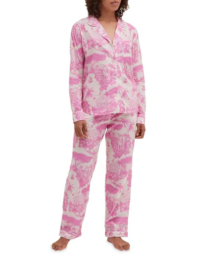 Desmond & Dempsey Women's Loxodonta Toile Long Pajama Set In Pink