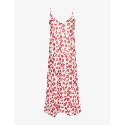 Desmond And Dempsey Floral-print Spaghetti-strap Cotton Night Dress In Pink/red