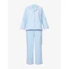 DESMOND AND DEMPSEY WOMENS BLUE CONTRAST-TRIM LONG-SLEEVE COTTON PYJAMA SET