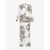 Desmond And Dempsey Womens Cream Brown Contrast-trim Long-sleeve Cotton Pyjama Set