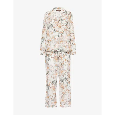 Desmond And Dempsey Womens  Rayas Tiger-print Cotton Pyjamas In Lilium